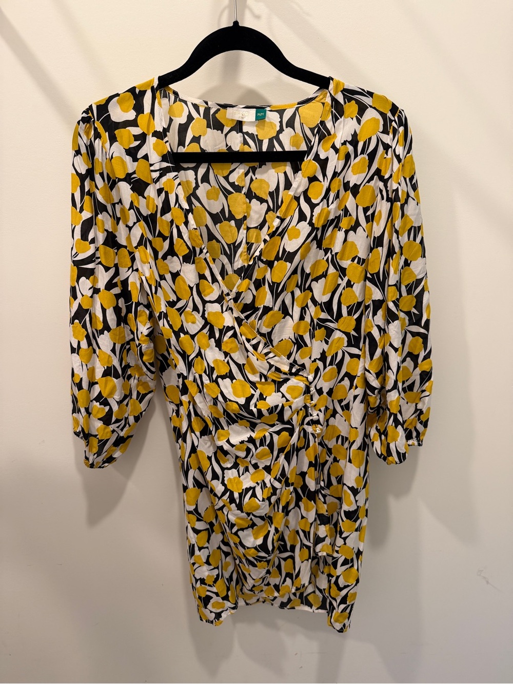 Rixo Wrap Dress in Yellow, Black & White